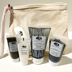 ORIGINS Travel Size 4-Piece Skincare Face/Body Wash, Charcoal Masks